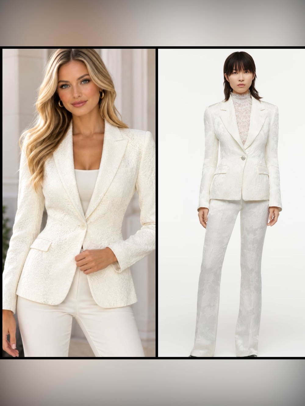 ZARA Ivory Floral Jacquard Tailored Blazer Chic Coquette Modern Power Suit L